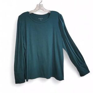 LOFT Long Puff Sleeve Wide Cuff Top in Teal Women’s XL Cotton Comfort Versatile